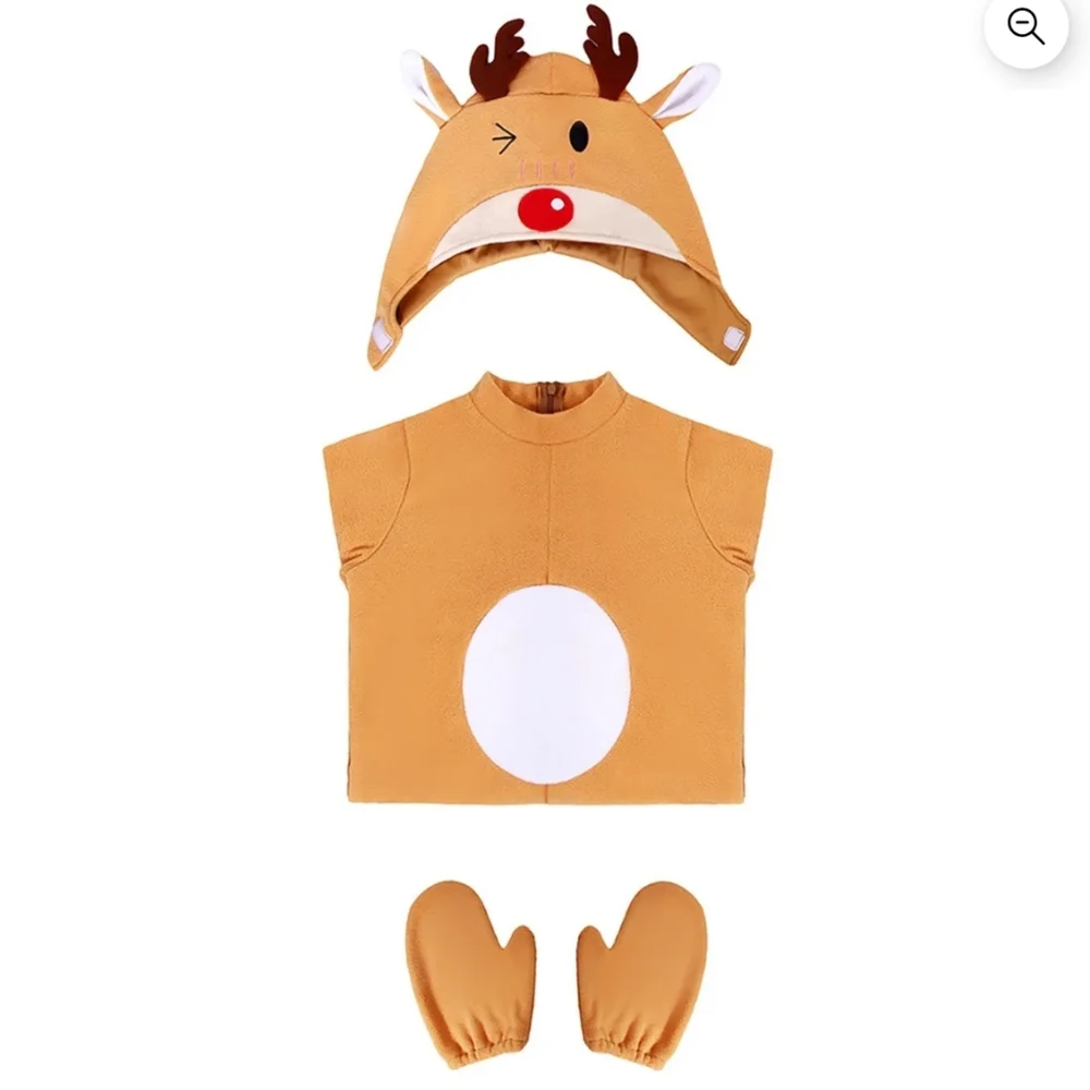 Kids Small Reindeer Cosplay Dress‎ Up Costume Animal Onesie New Top Gloves